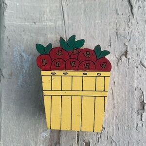 Miniature apple basket yellow wooden block dollhouse or display item